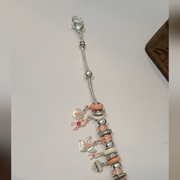 Pink Cancer Ribbon 15 Charm bracelot - Picture 6 of 6